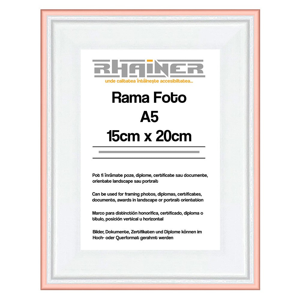 Rama foto Barcelona alb+auriu rose A5