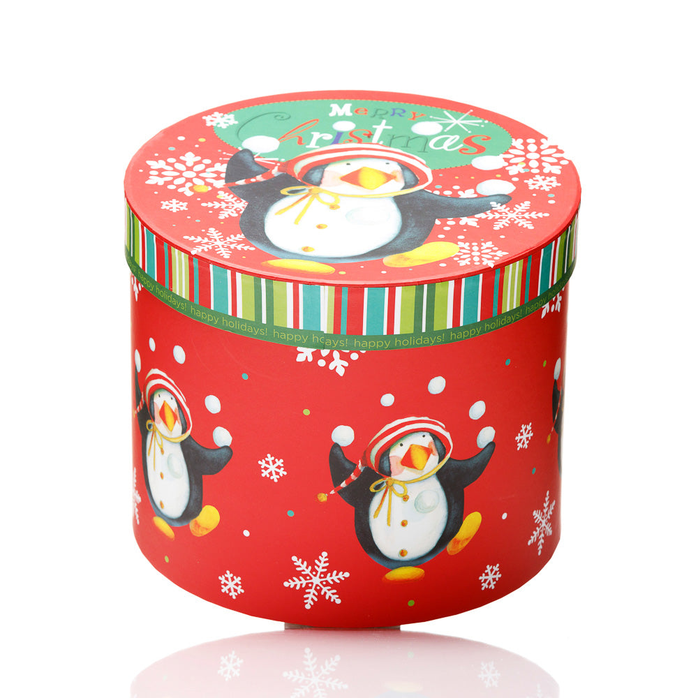 Cutii rotunde Craciun model pinguini - set 3buc
