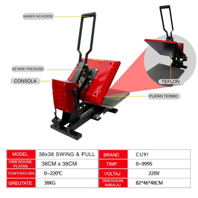 Presa termica cu sertar CuYi 38x38 KCDW3838 - Green Print