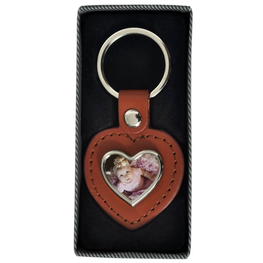 Breloc piele cu pandantiv metalic sublimabil - inima YA105-BR - Green Print