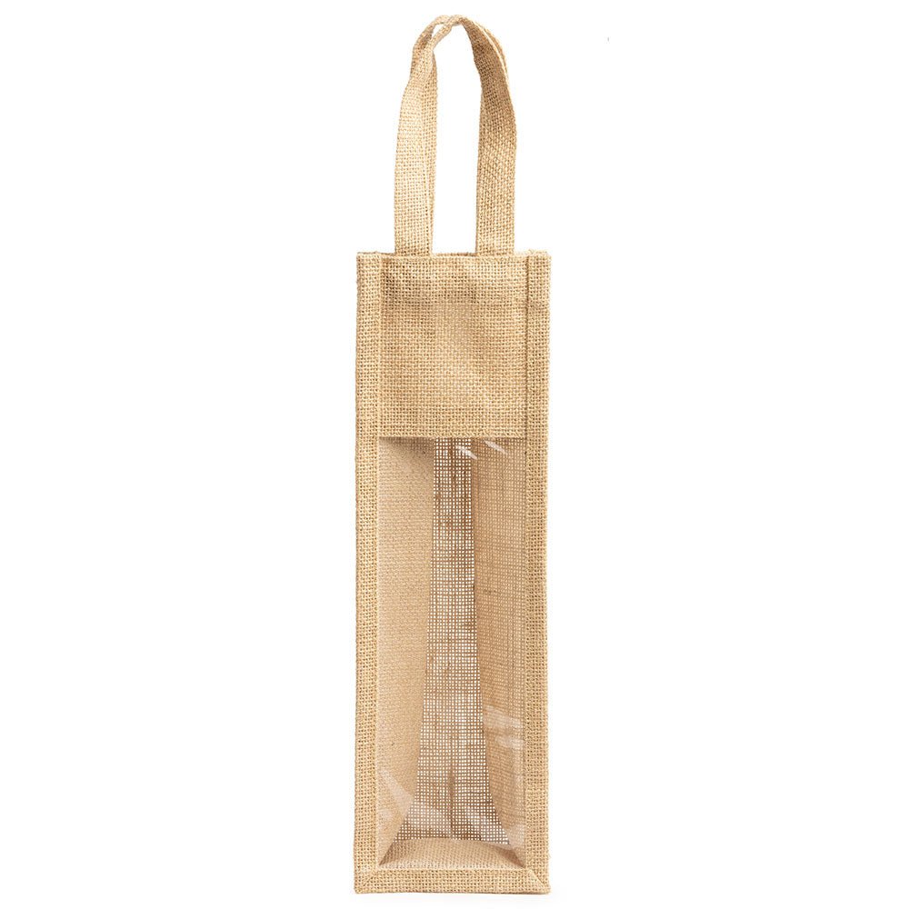 Sacosa din iuta pentru sticla de vin - cu fereastra BO7611S129 - Green Print