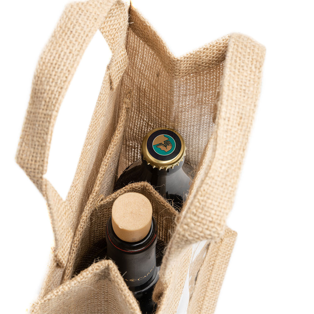 Sacosa dubla din iuta pentru sticle de vin - cu fereastra