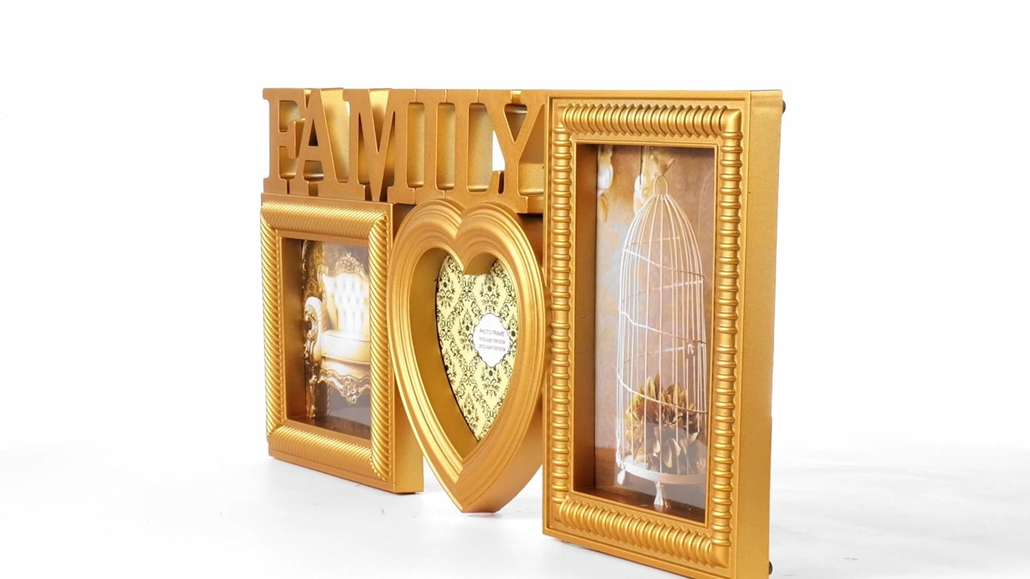 Family gold collage photo frame 3 pictures