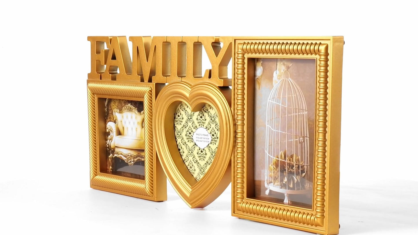 Family gold collage photo frame 3 pictures