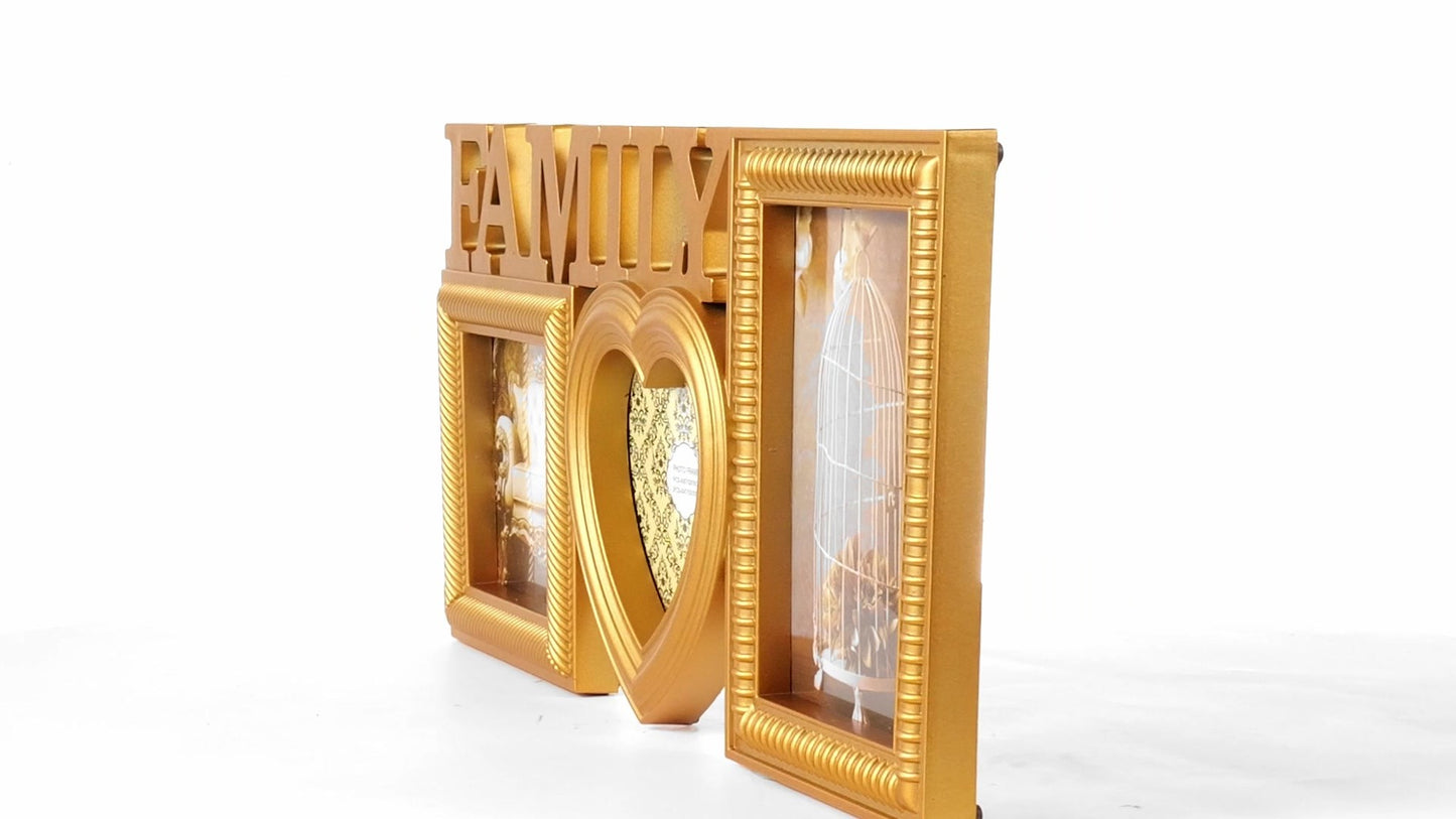 Family gold collage photo frame 3 pictures