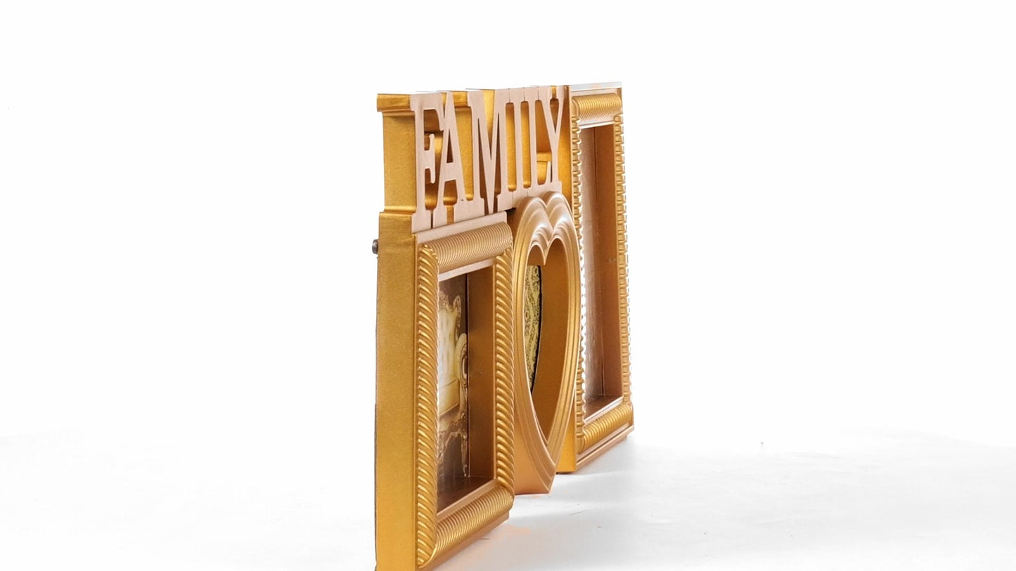 Family gold collage photo frame 3 pictures