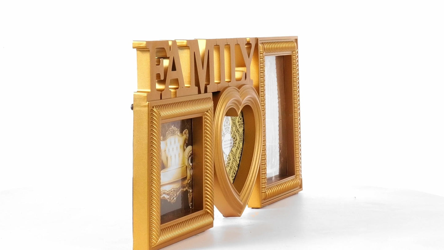 Family gold collage photo frame 3 pictures