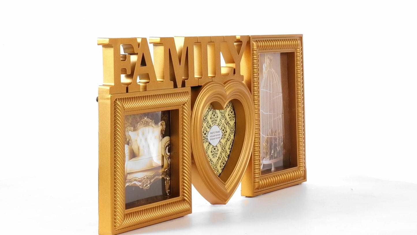 Family gold collage photo frame 3 pictures