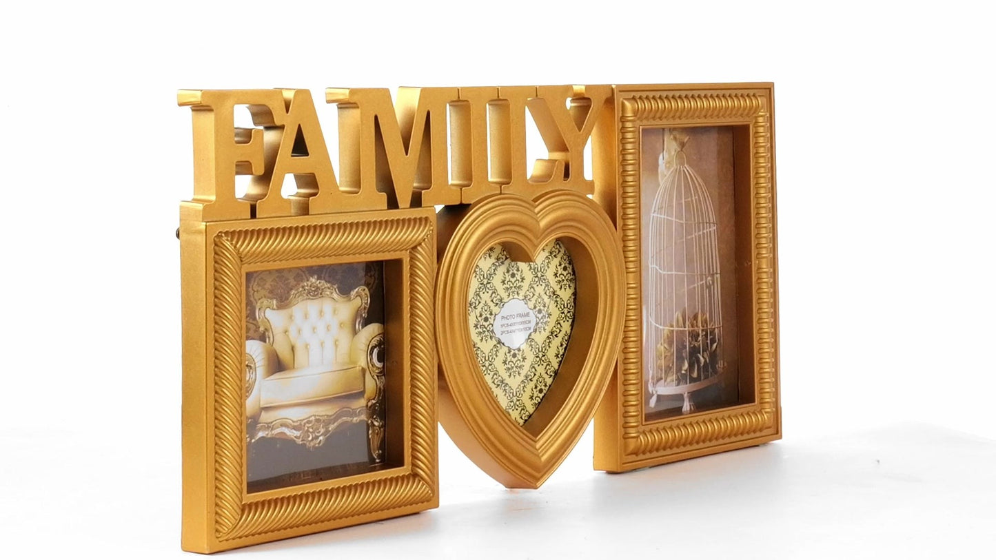 Family gold collage photo frame 3 pictures