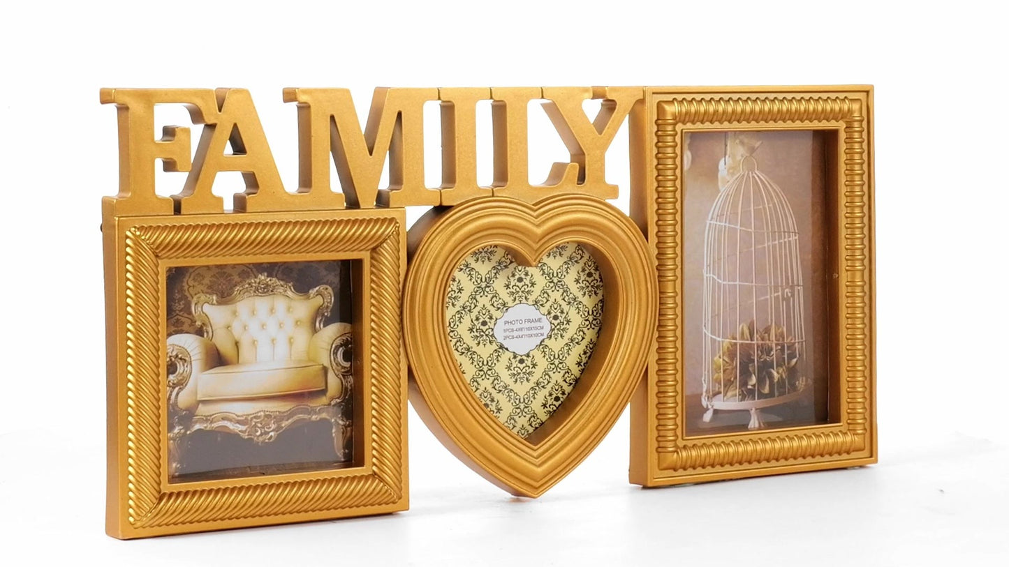 Family gold collage photo frame 3 pictures