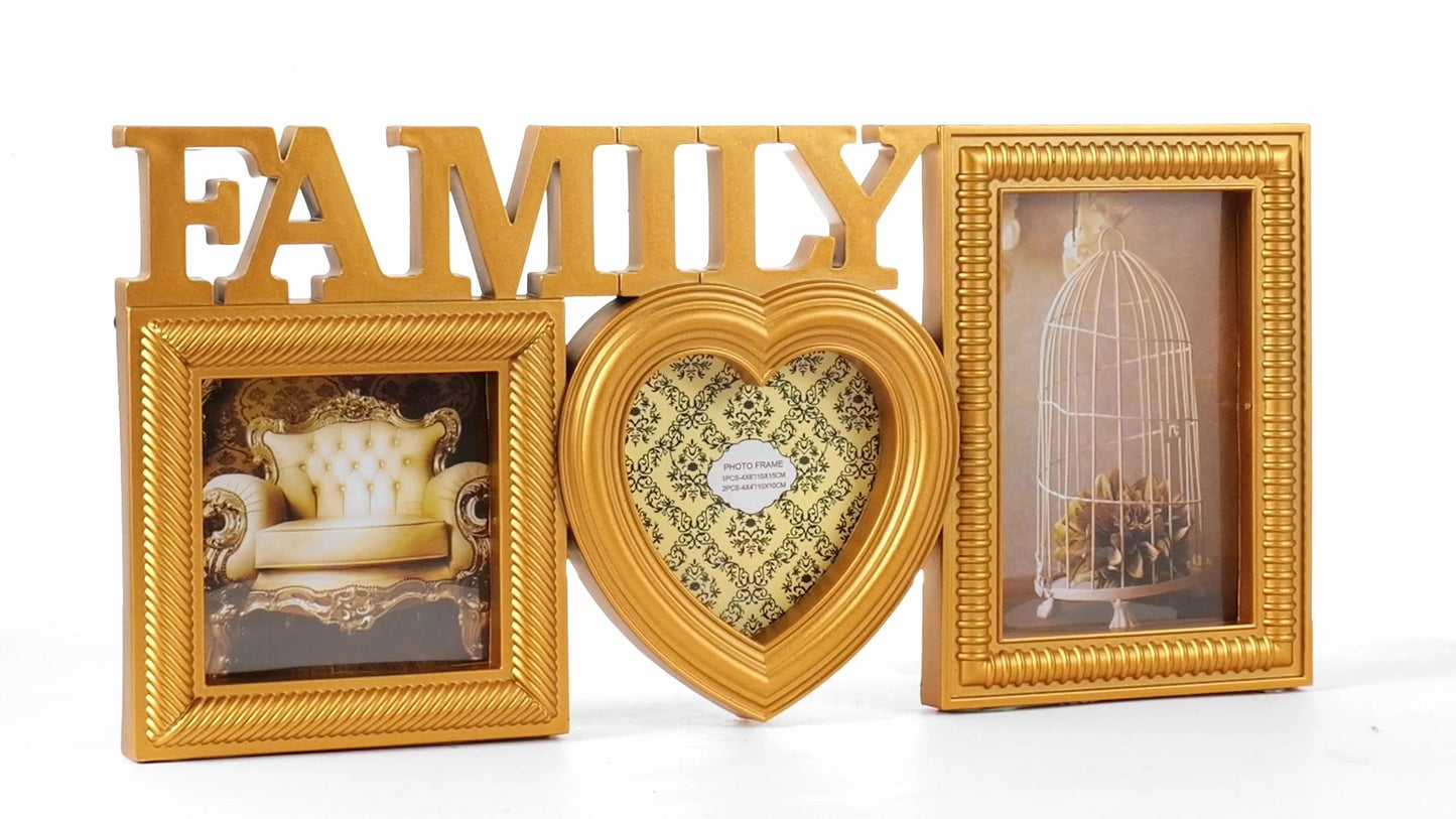 Family gold collage photo frame 3 pictures