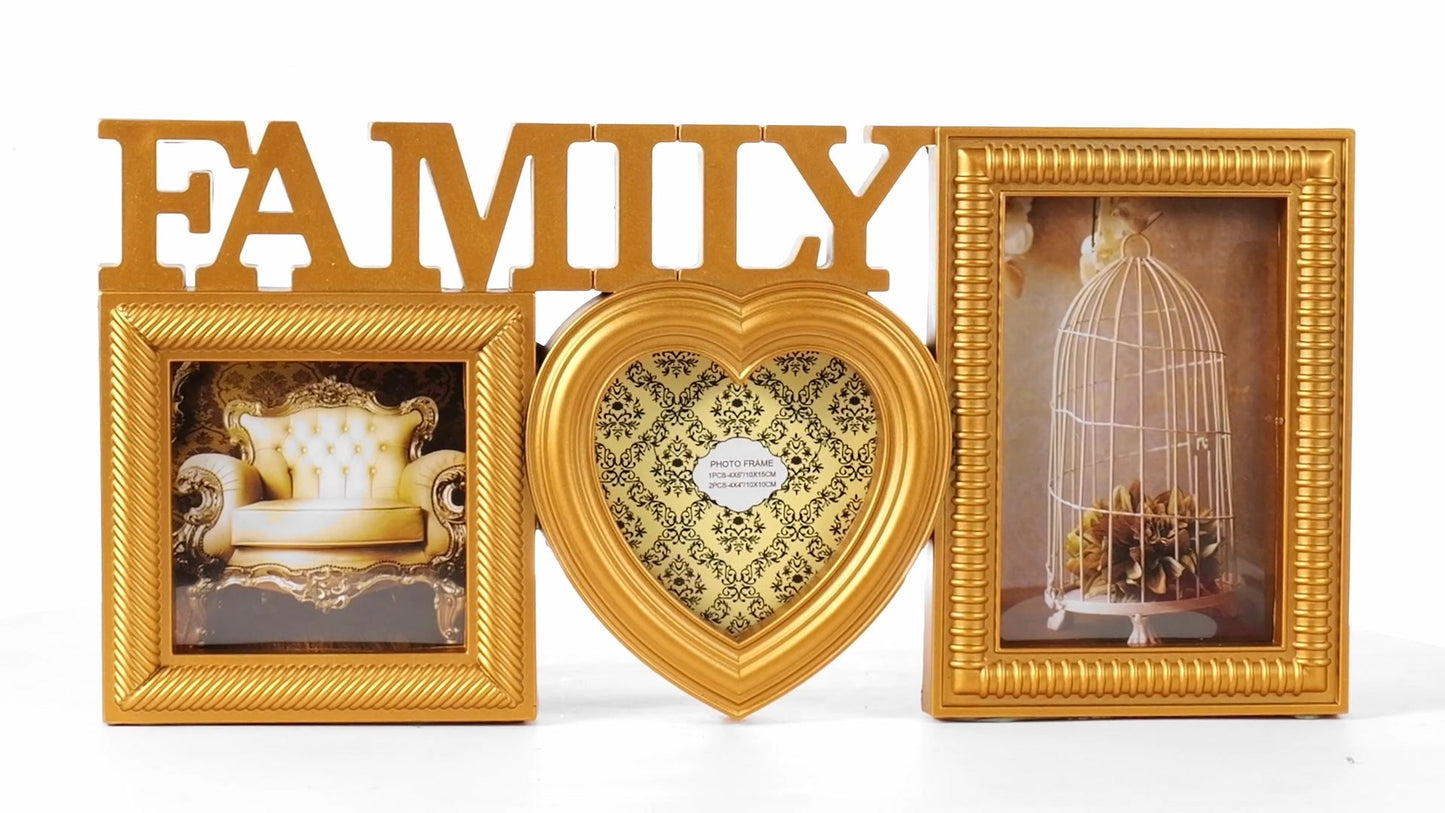 Family gold collage photo frame 3 pictures