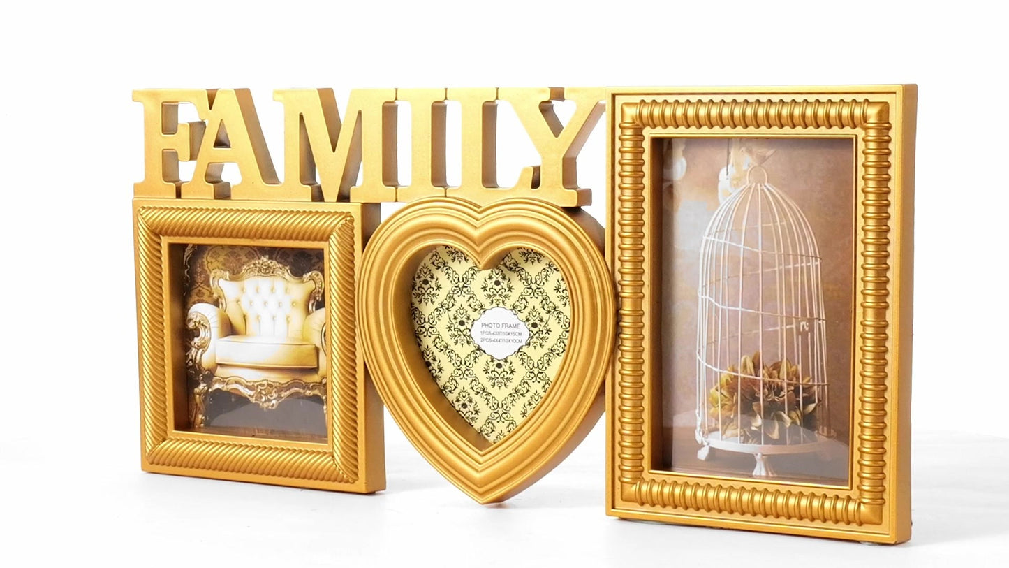 Family gold collage photo frame 3 pictures