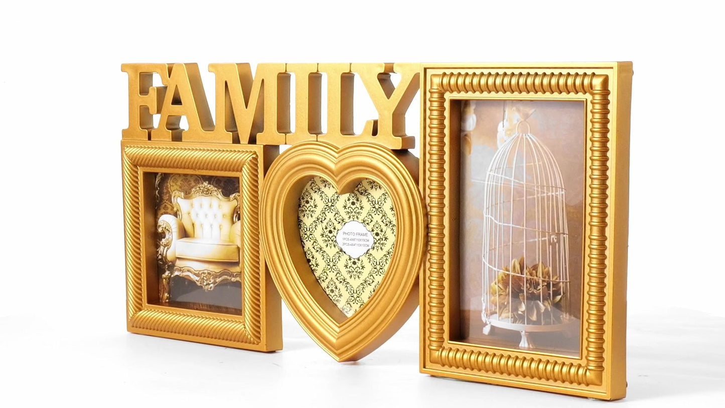 Family gold collage photo frame 3 pictures