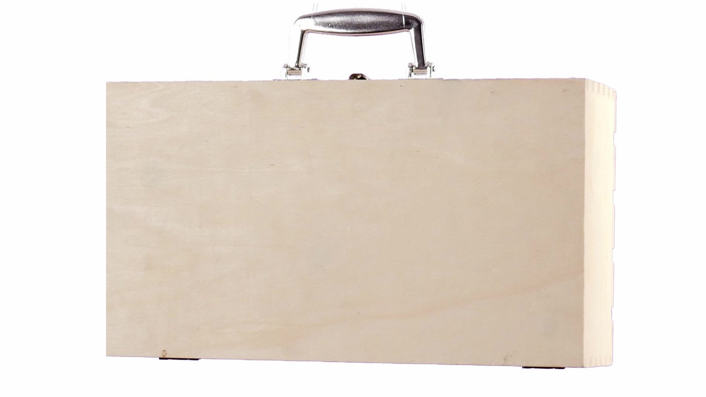 Wooden chest-type box for 2 wine bottles