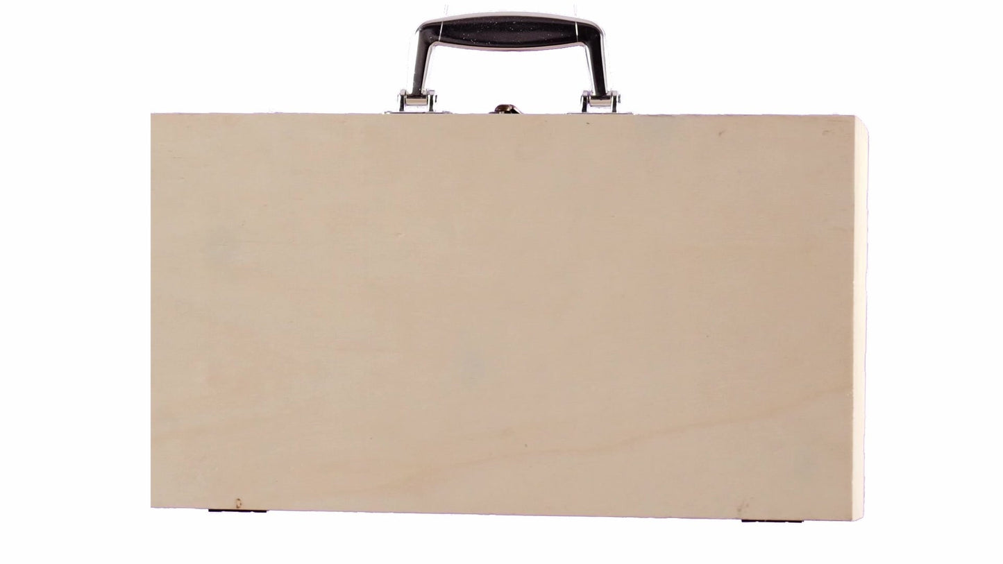 Wooden chest-type box for 2 wine bottles