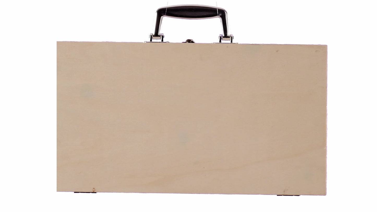 Wooden chest-type box for 2 wine bottles