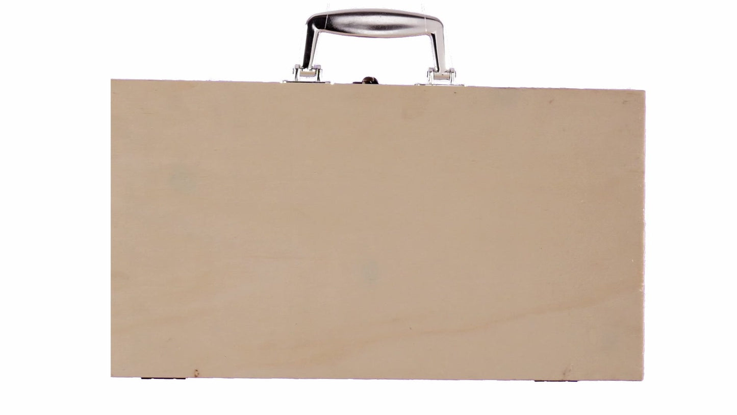 Wooden chest-type box for 2 wine bottles