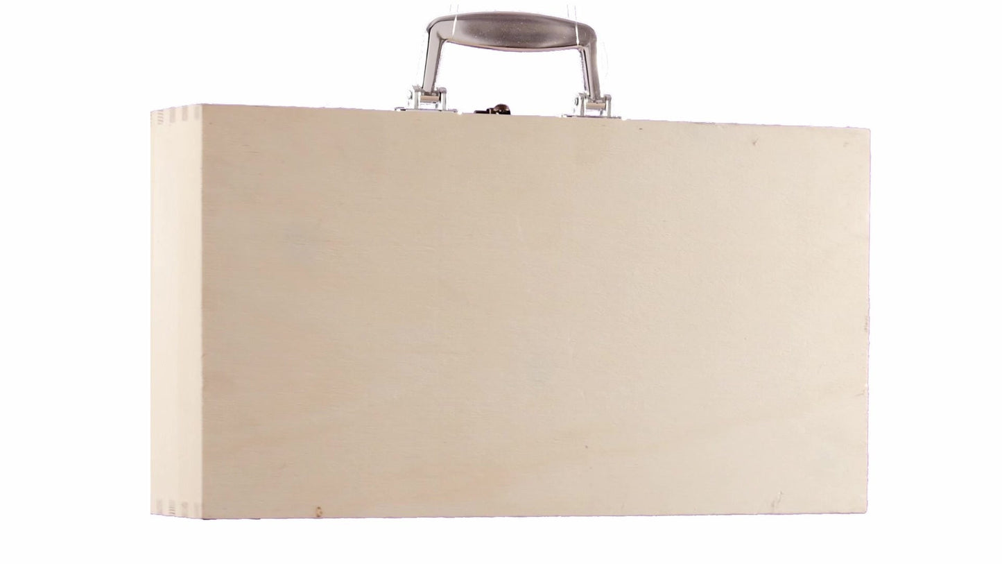 Wooden chest-type box for 2 wine bottles