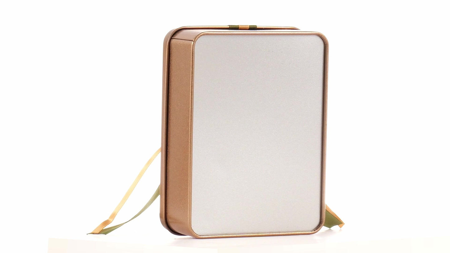 Rectangular golden metal box with bow 12x9x4