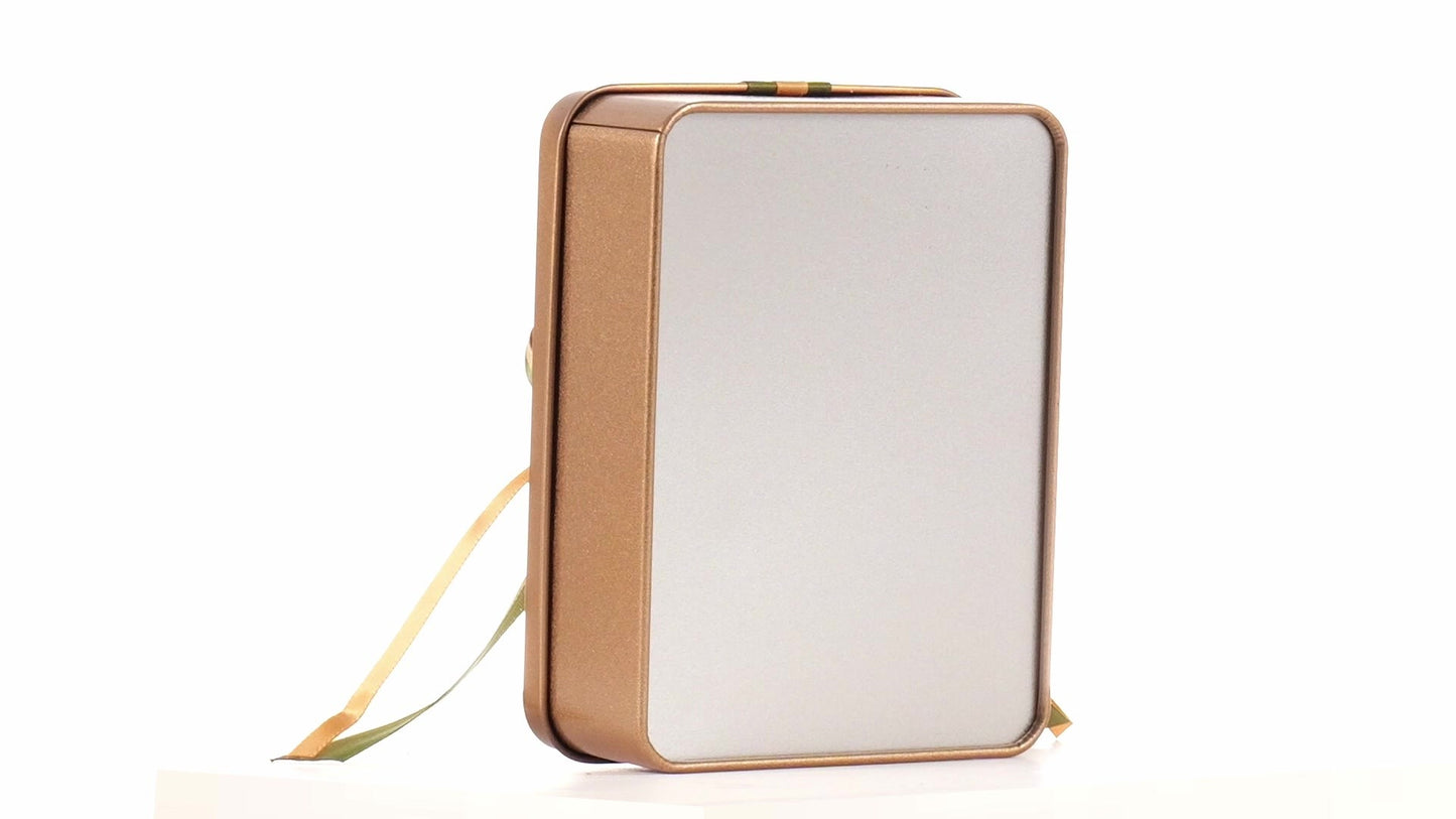 Rectangular golden metal box with bow 12x9x4