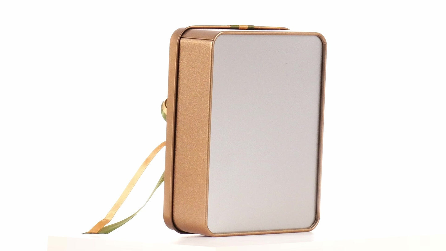 Rectangular golden metal box with bow 12x9x4