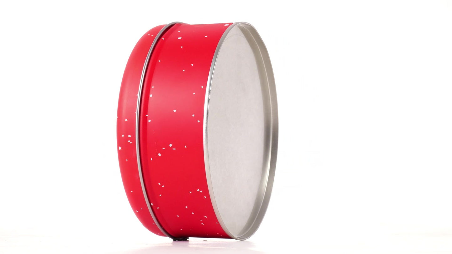 Round red metal tin with Santa Claus design