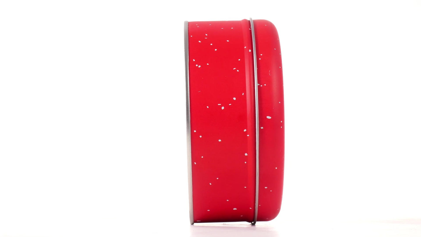 Round red metal tin with Santa Claus design