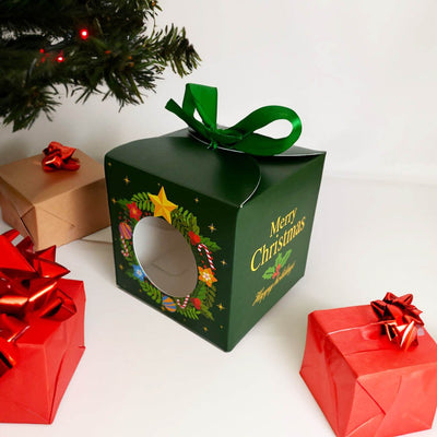 Cutie cani Craciun cu funda verde B7180656 - Green Print