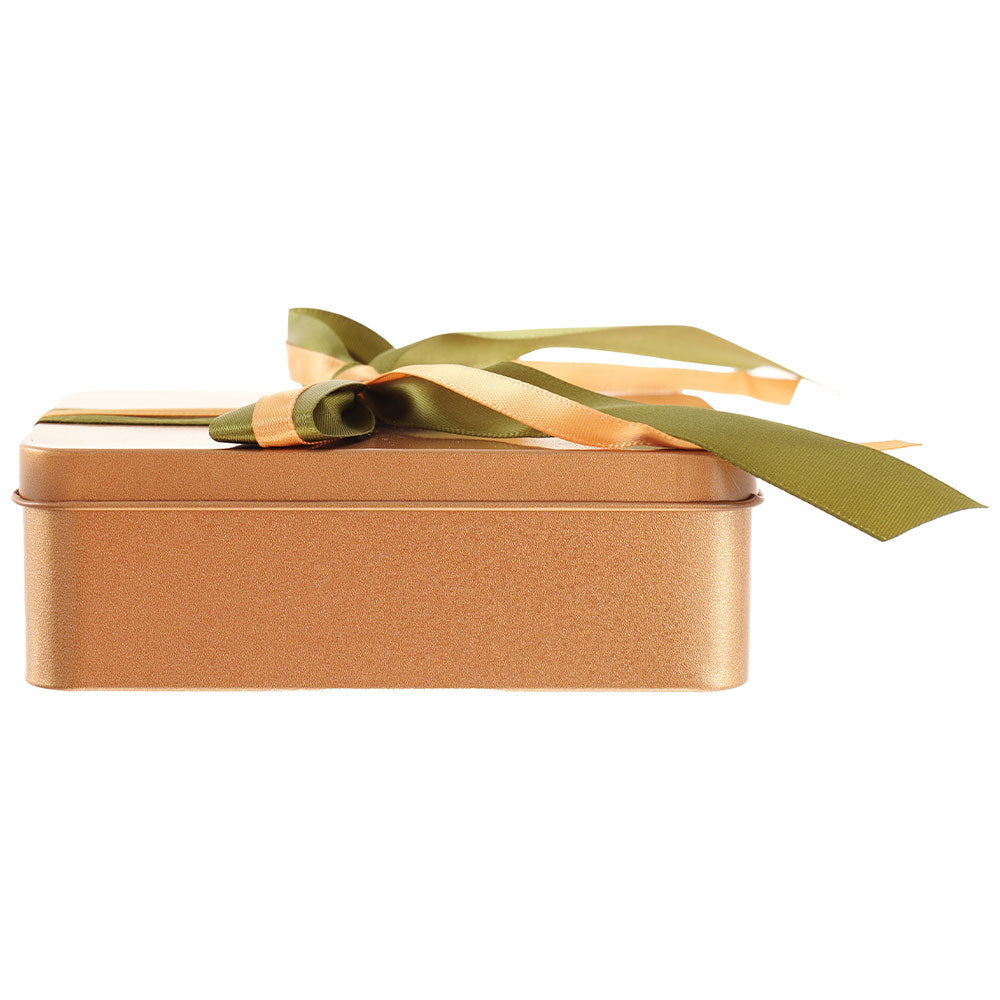 Cutie metalica aurie dreptunghiulara cu funda 12x9x4