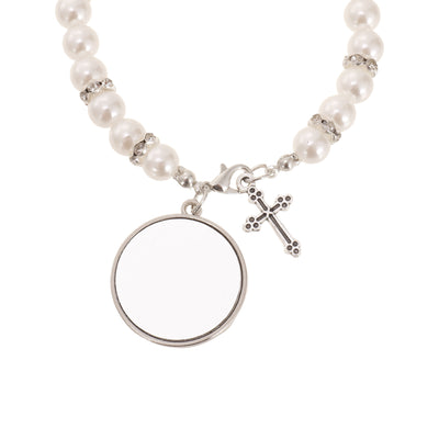 Гривна с бели мъниста и кръстче - за сублимация