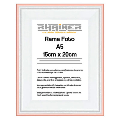 Rama foto Barcelona alb+auriu rose A5