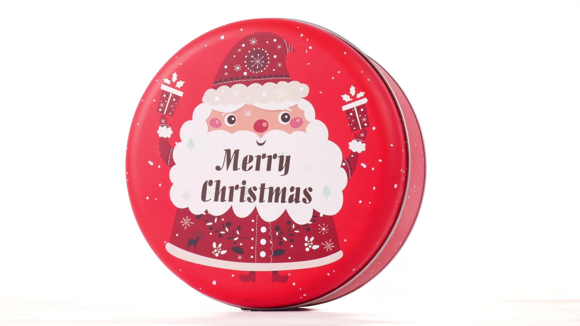 Cutie metalica rotunda rosie cu model Mos Craciun XM724744 - Green Print
