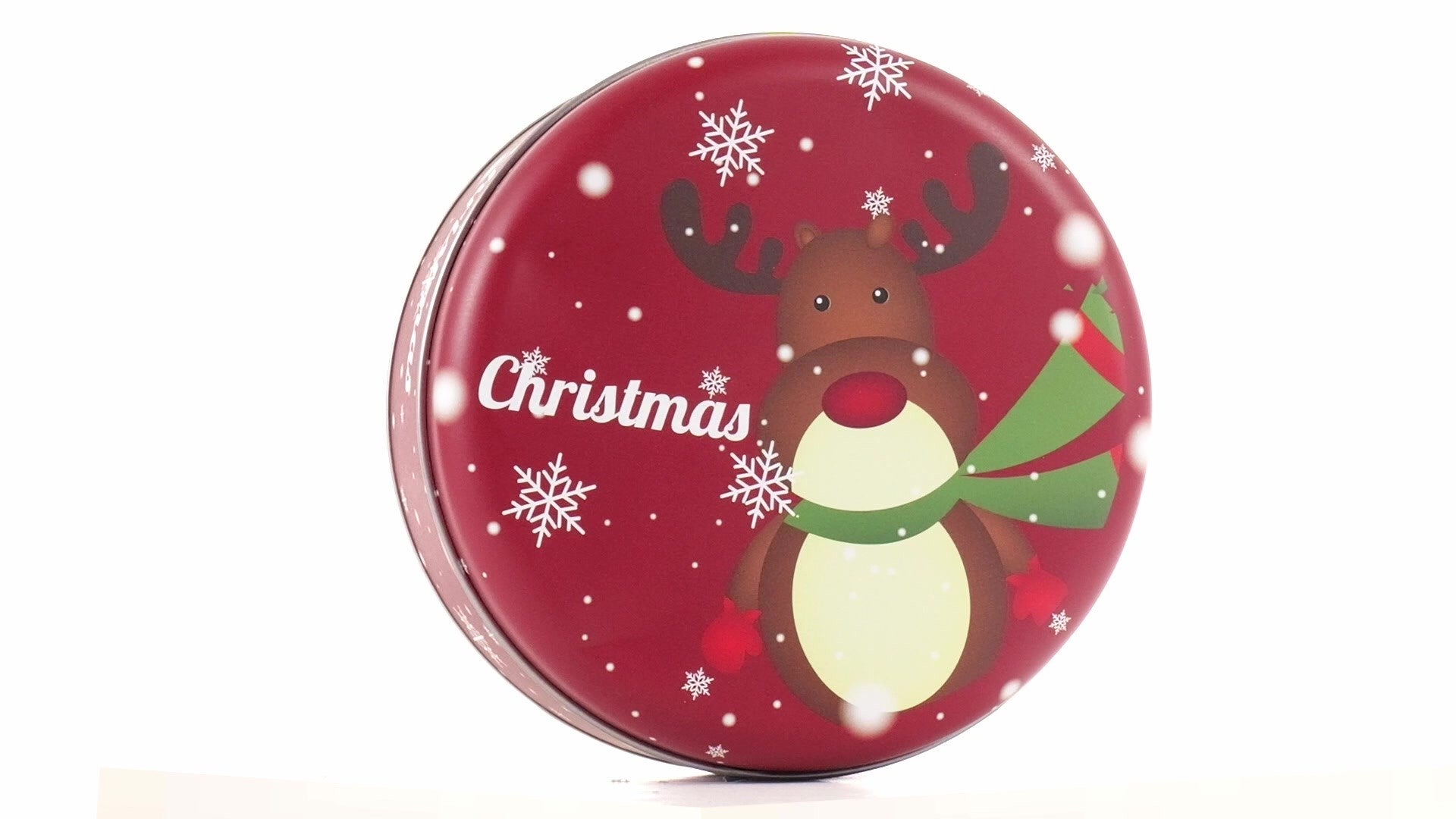 Cutie metalica rotunda rosie cu model ren de Craciun XM724789 - Green Print