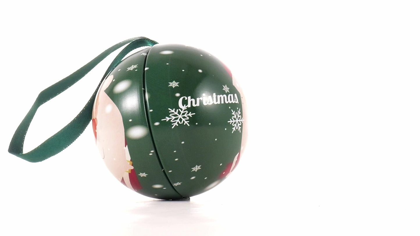 Glob de brad metalic verde cu model Mos Craciun Ø7 cm