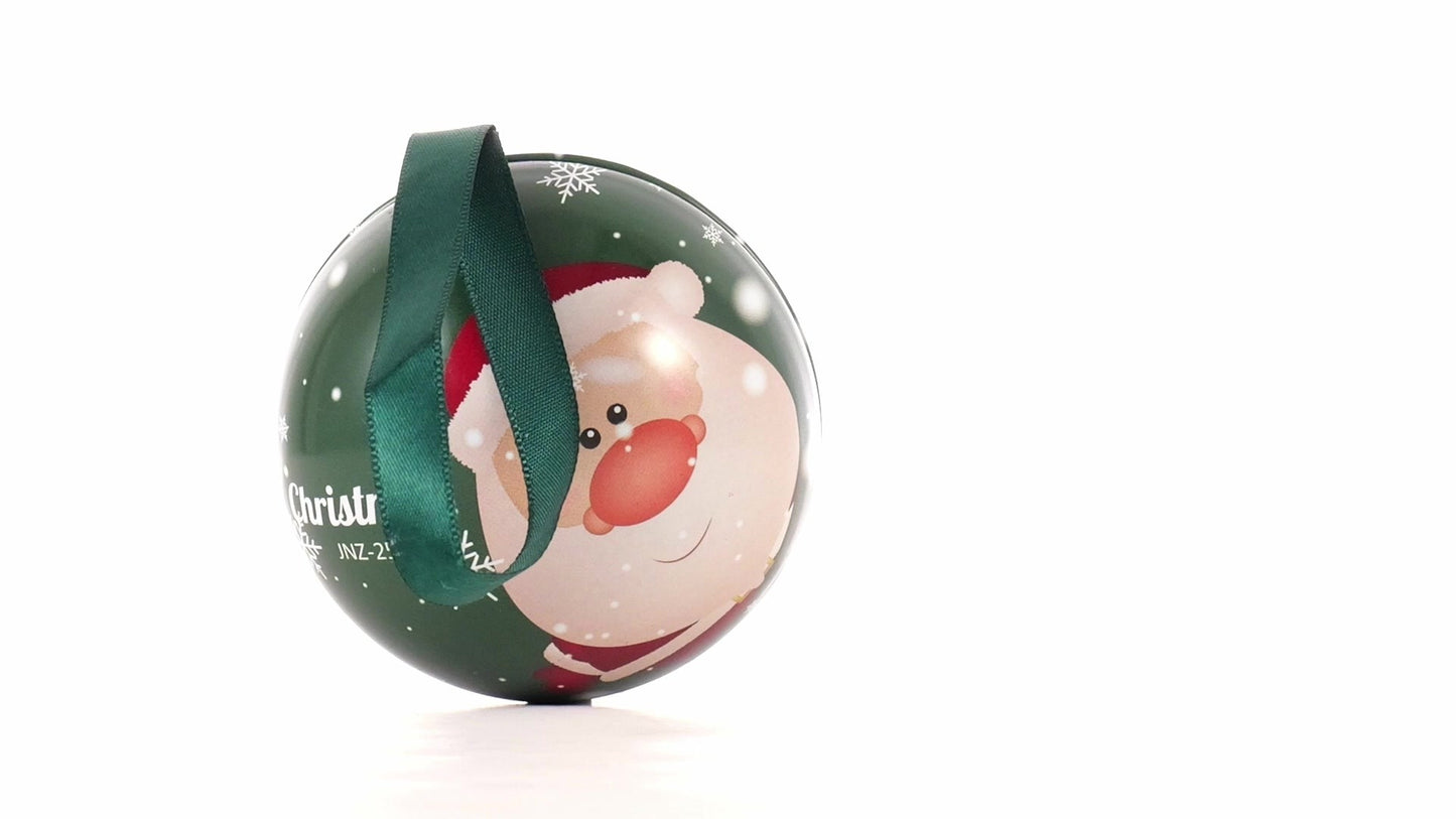 Glob de brad metalic verde cu model Mos Craciun Ø7 cm