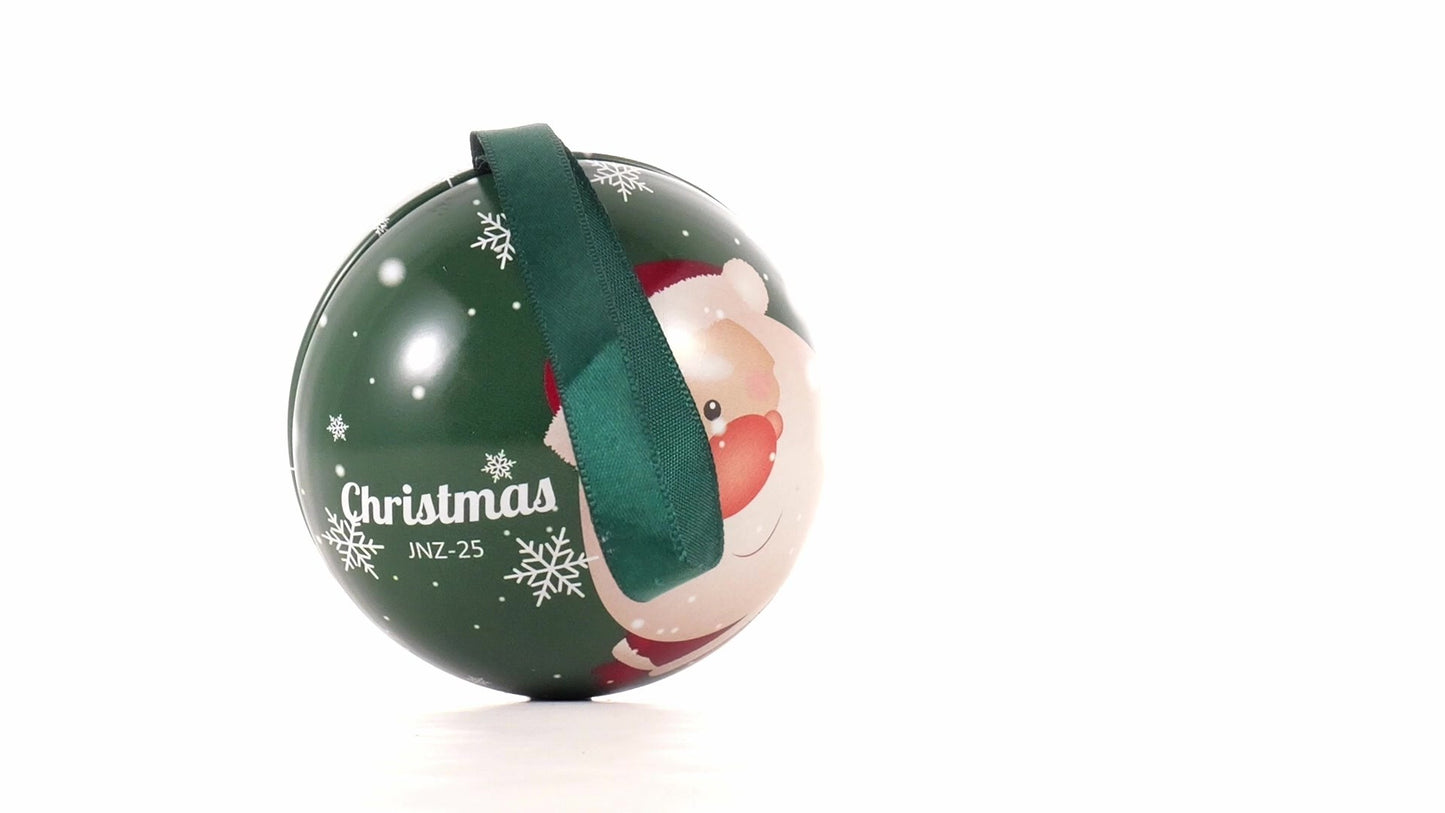 Glob de brad metalic verde cu model Mos Craciun Ø7 cm
