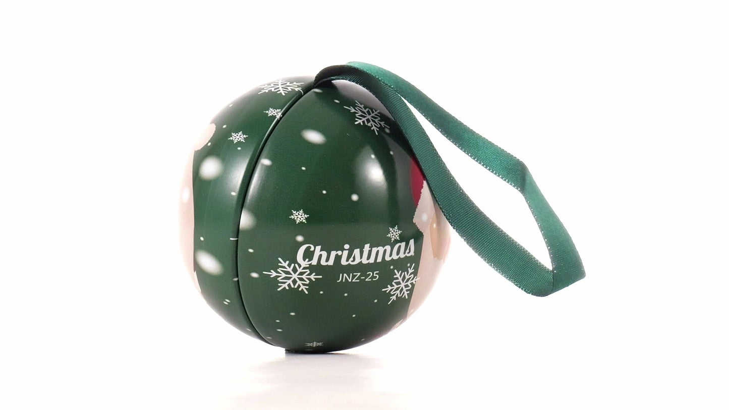 Glob de brad metalic verde cu model Mos Craciun Ø7 cm