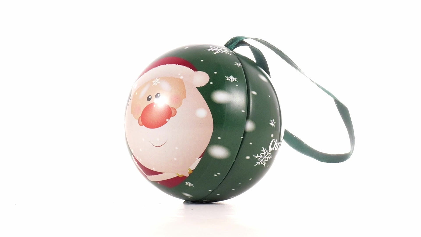 Glob de brad metalic verde cu model Mos Craciun Ø7 cm