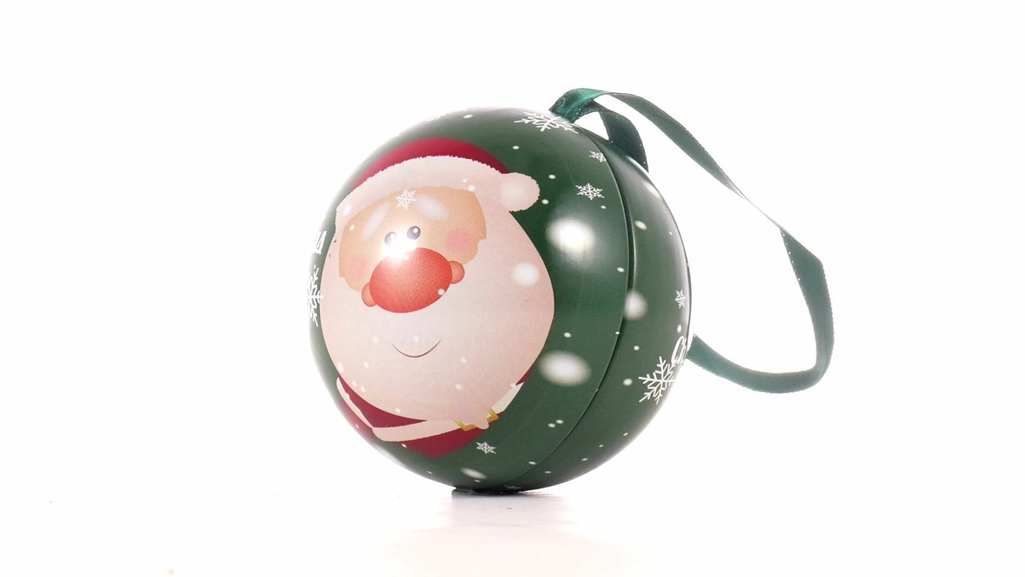 Glob de brad metalic verde cu model Mos Craciun Ø7 cm