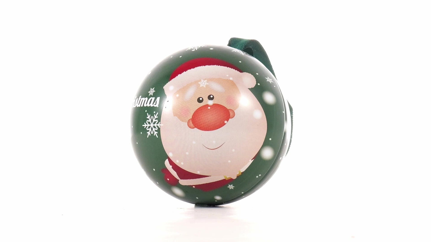 Glob de brad metalic verde cu model Mos Craciun Ø7 cm