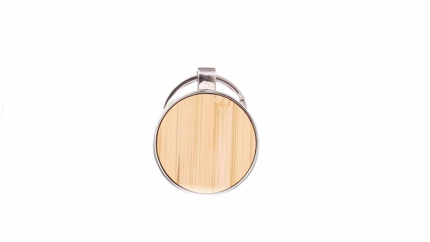 Breloc gravabil rotund lemn+metal