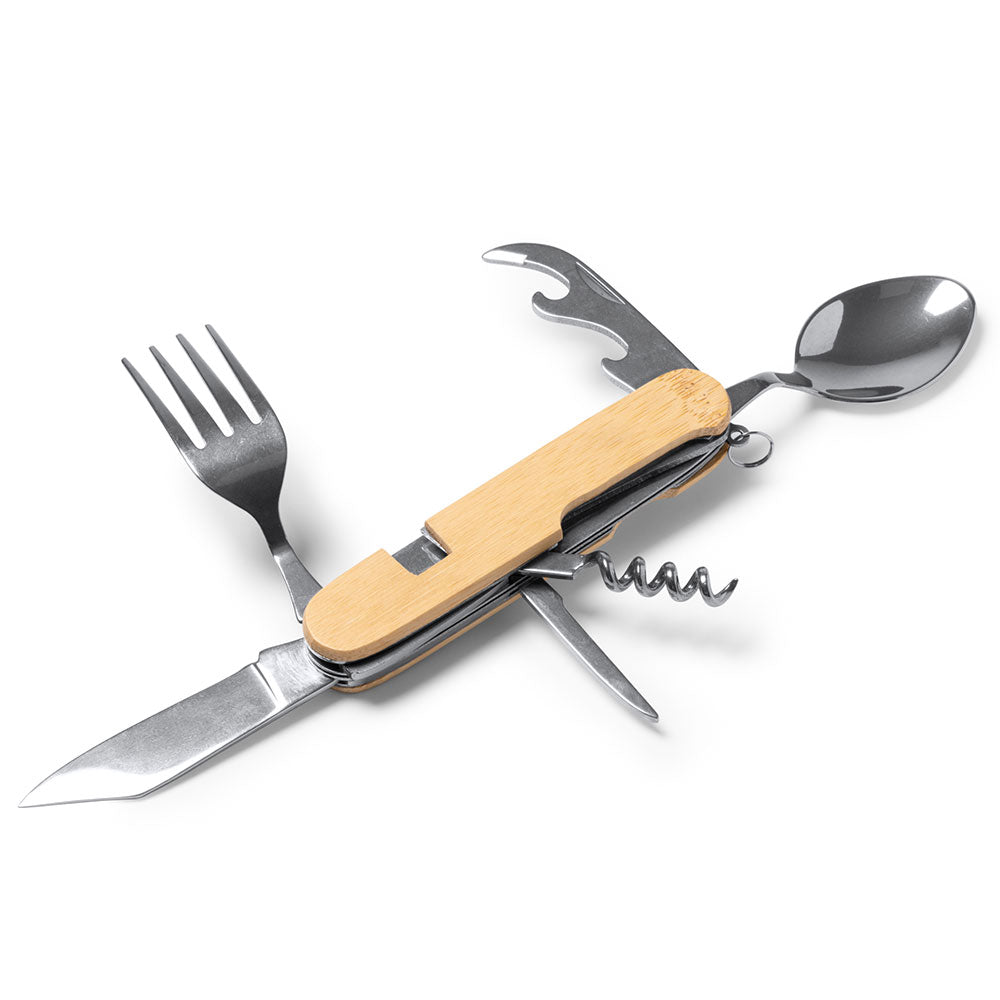 Briceag multifunctional cu maner de lemn