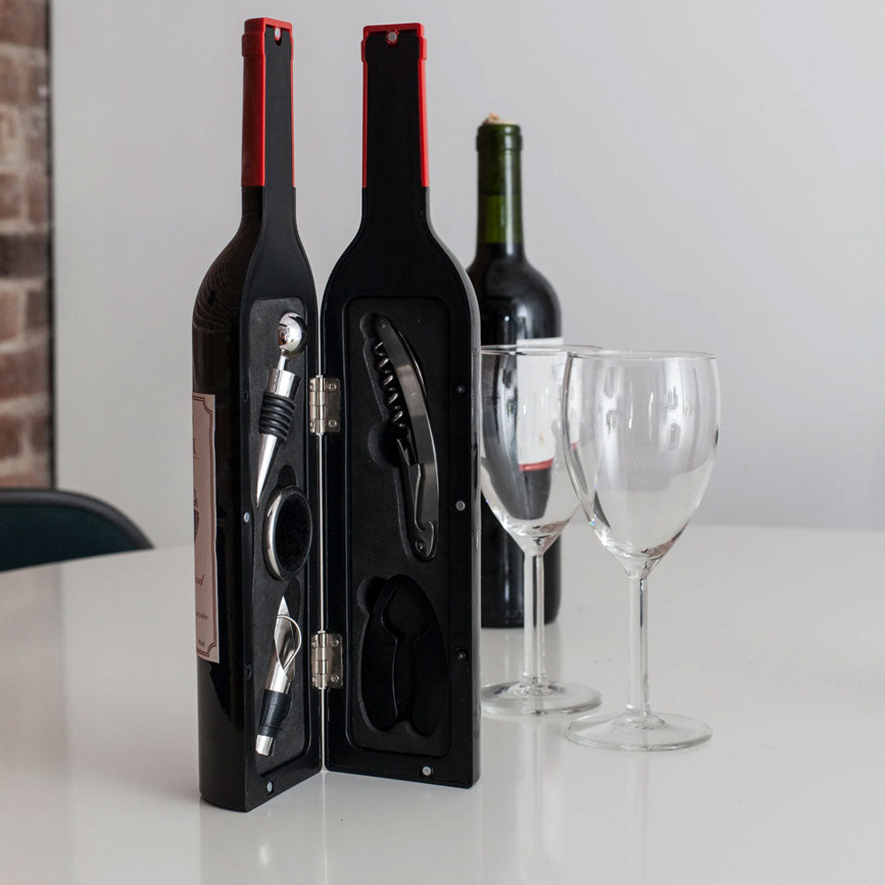 Set 5 accesorii vin in cutie in forma de sticla