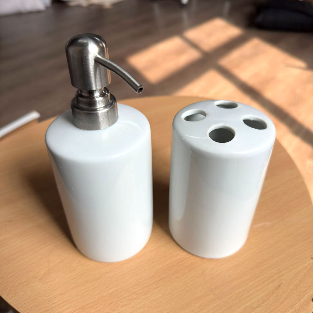 Set de baie dozator sapun + suport periute SUBLIMABILE