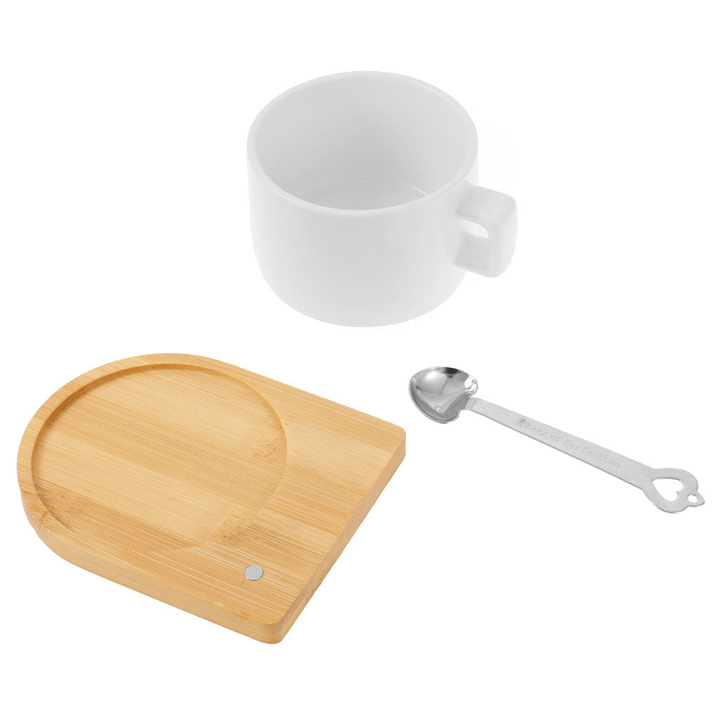 Set ceasca sublimabila cu suport de lemn si lingurita