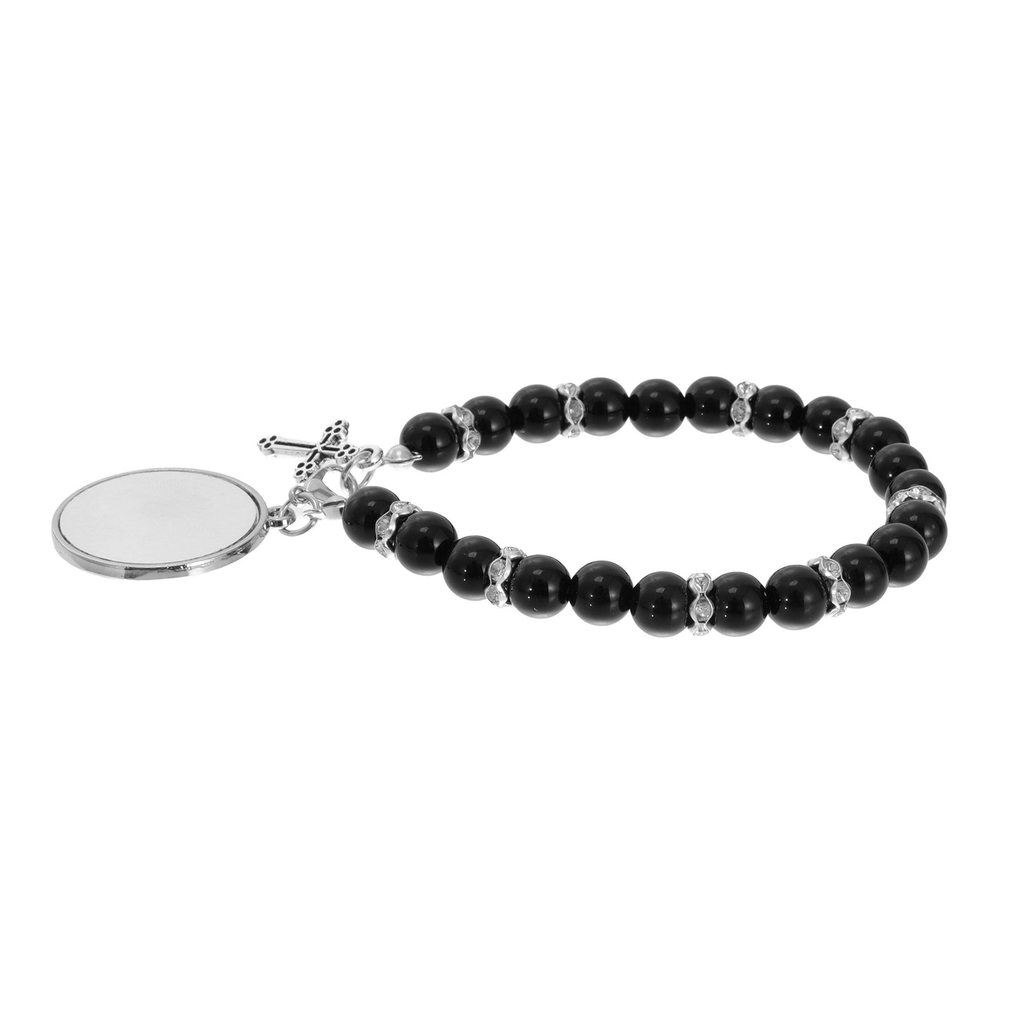 Bracelet with black beads and small cross - sublimation