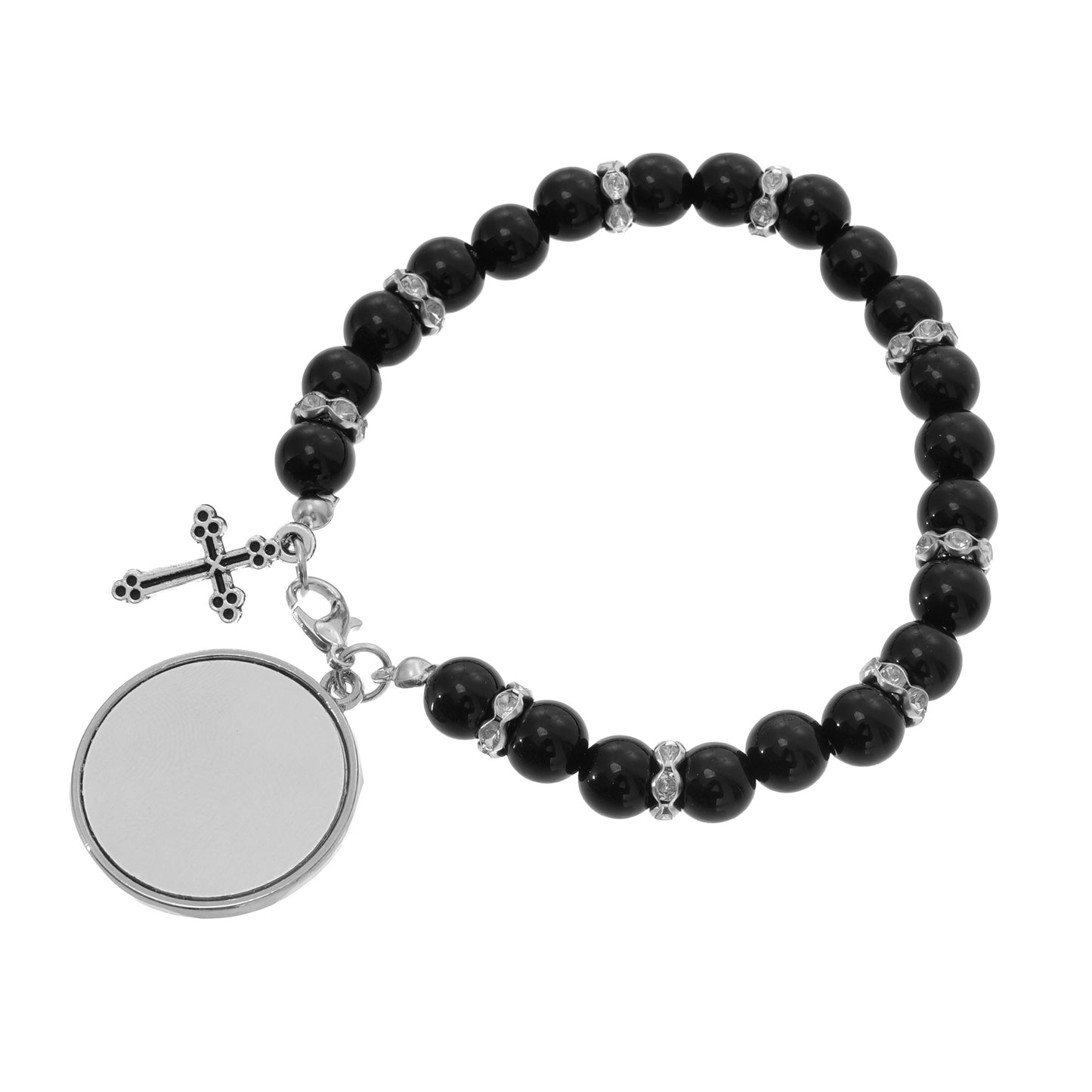 Bracelet with black beads and small cross - sublimation