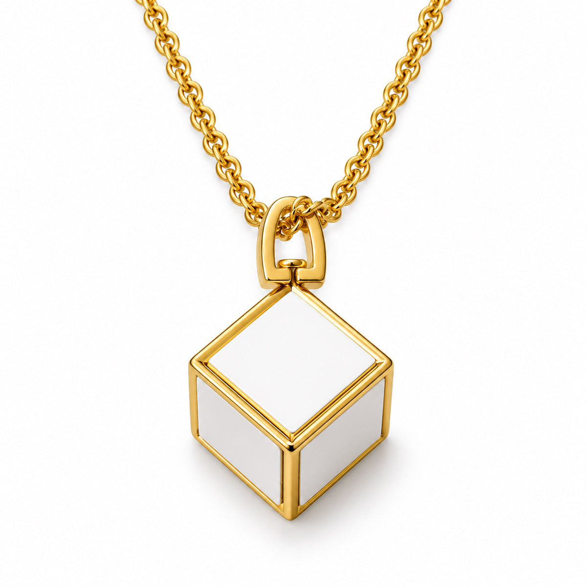 Metal necklace with 6 sublimation compatible sides in the shape of a CUBE