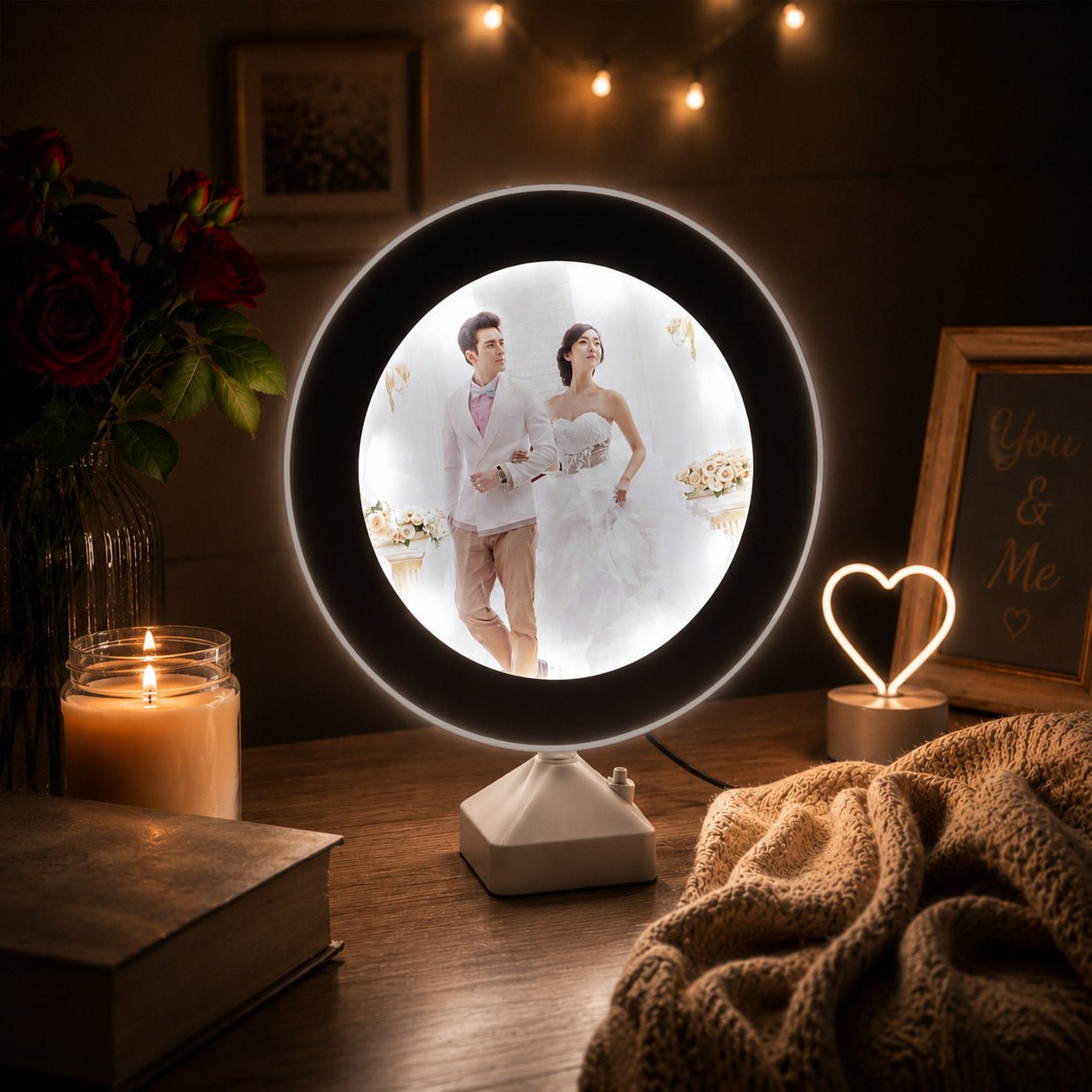 Oglinda magica cu insertie foto si lumina LED - ROTUND MM101244 - Green Print